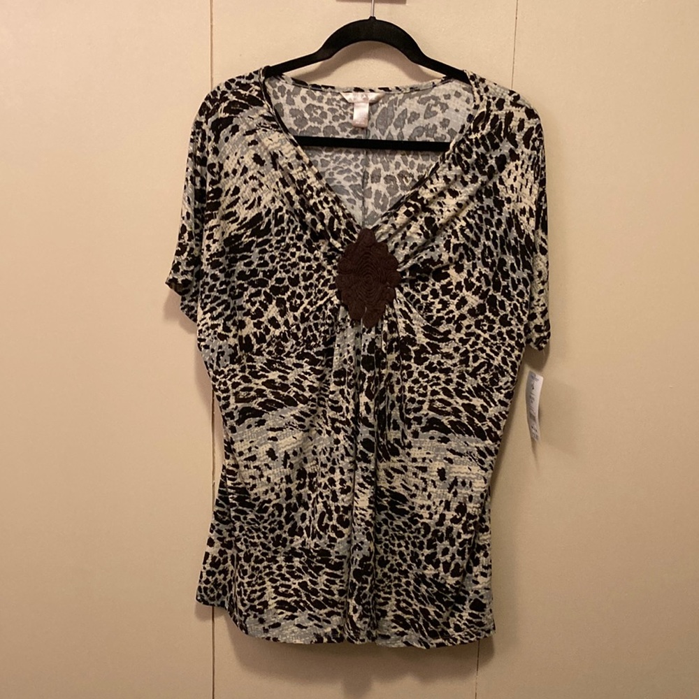🐸 White Stag LEOPARD Print Cap Sleeve Blouse Wm 2X/XXL/Sz20 NWT
